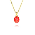 Collar vintage ovalado dorado con colgante de relieve rojo en una cadena en O minimalista - Figura Roja (A289)