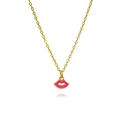 Minimalistische gouden schakelketting met een felroze lippenhanger voor dames - Lichtroze (A349)