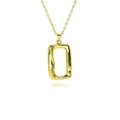 Square sun tag pendant necklace with hollow wavy pattern in polished gold finish - Irregular Rectangle Fluid Texture (B531)