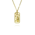 Square sun and palm embossed gold pendant necklace with star and moon crystals - Tarot Hand Star Moon Relief (B533)