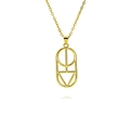 Macro shot of gold square sun pendant featuring geometric patterns on a high-polish chain - Oval Geometric Hollow Out (B535)