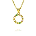 Gold pendant necklace featuring a circular tag with colorful inlaid gemstone crystals - Colorful Rhinestone Round Loop (B536)