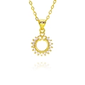 Detail of gold circular pendant with micro-paved zircons and heart-shaped bail connector - Rhinestone Round Heart Style (B537)