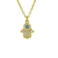 Gold-plated Hamsa Hand necklace with crystal pavé and blue Evil Eye centerpiece - Evil Eye Blue White Stone Style (B601)
