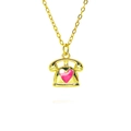 Close-up of vintage telephone pendant with pink heart and gold-plated chain necklace - Retro Phone Style (B550)