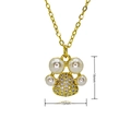 Collana con zampa di gatto dorata, perle bianche e cristalli, misura 16mm x 15mm - Stile Zampa in Perla (D662)