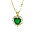Elegante collana a cuore placcata oro 18k con grande zircone verde e alone di diamanti - Stile Cuore Verde (D809)