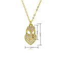 Macro shot of gold-plated heart lock and key pendant with size dimensions in millimeters - Full Zircon Heart Lock And Key Pendant (E567)