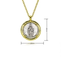 Colgante religioso de María Guadalupe en oro y plata con marco redondo de 20 mm y cadena - Virgen María (E470)