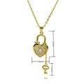Detailed view of heart lock and key pendant showing dimensions of 23mm by 14mm - Dangling Key Heart Lock Style (E568)