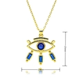 Détail du collier œil maléfique doré avec pierres bleues et dimensions de 25mm - Style Mauvais Œil Larme (E495)