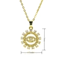 Détail du pendentif œil maléfique doré 19mm avec motif soleil et pierres de zircon - Style Mauvais Œil Rayon de Soleil (E496)
