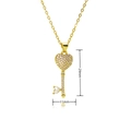 Detail view of heart key pendant showing 29mm height and 11mm width dimensions - Full White Zircon Heart Key (E570)