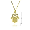 Détails et dimensions du pendentif main de fatma doré serti de zircons - Style Hamsa Texturé Vague (E497)