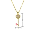 Detailed view of gold-plated heart key necklace pendant with zircon and pink gemstone - Heart Pink Gemstone Key (E572)