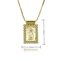 Collar medallón rectangular dorado con relieve religioso y borde de perlas finas - Relieve de Figura Rectangular (E480)