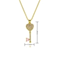 Detailed view of the 29mm gold-plated heart lock key necklace with white and pink zircons - Romantic Heart Pink Zircon Key (E573)