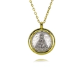 Collar religioso bicolor con relieve de la Virgen María en colgante redondo de oro y plata - Nossa Senhora Aparecida (E474)