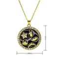 Détail d'un pendentif œil maléfique de 30mm avec strass et symboles célestes sur collier - Style Céleste Rond Base Noire (E500)