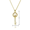Detailed view of gold plated key pendant with micro-pave zircons and pearls, 36mm size - Pearl Embellished Key Pendant (E575)