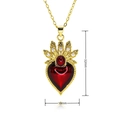 Detailed macro view showing the 32mm vintage red heart pendant with crown and dimensions - Crown Heart Style (E660)