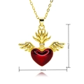 Detail showing red heart pendant with golden wings and crown, size 27mm by 30mm - Winged Heart Style (E661)