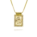 Collar colgante rectangular Virgen María dorado con perlas y cadena box elegante - Relieve de Figura Icónica (E482)