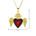 Macro detail of winged heart pendant with red enamel and dimensions 30mm x 30mm - Layered Winged Heart Style (E664)