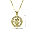 Détail d'un pendentif cœur doré de 18mm orné de zircons avec une finition polie - Style de Coeur Rond Entrelacé (C780)