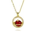 Golden planet necklace with red gemstone and sparkling crystals in a universe theme - Red Planet Pentagram Style (C1303)