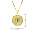Collier médaille œil grec doré avec cristaux bleus et motif rayon de soleil sur pendentif 20mm - Style Pièce Mauvais Œil Rayon de Soleil (E669)