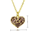 Detail showing red enamel heart pendant dimensions 14mm by 15mm with gold mesh pattern - Reddish Brown Enamel Grid Heart (C786)