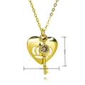 Detail view showing 19mm gold heart and crown key pendant necklace with zircon stone - Crown Heart Base with Key Style (C788)