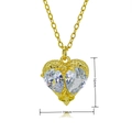 Detailed macro view of 15mm gold heart pendant necklace with shimmering zircon stones - Dual Stone Spliced Grained Heart (C789)