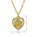 Detailed view of heart-shaped gold pendant with rose center and zircon inlays - Heart Shape Rose 3D Style (C792)