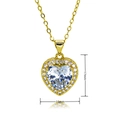 Detailed view of heart-shaped gold necklace pendant with dimensions 17mm by 15mm - White Clear Heart Stone Halo Style (C795)
