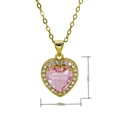 Macro view of heart pendant necklace with pink zircon and 17mm x 15mm dimensions - Pink Heart Stone Halo Style (C797)