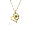 Detail shot of a gold heart pendant with a rose and zircon stones including 23mm dimensions - 3D Hollow Heart Rose Style (C798)