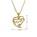 Detail view of a gold heart pendant necklace featuring Mama text and sparkling zircons - Mama Letter Hollow Heart Style (C799)
