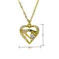 Detail view of a gold heart pendant with zircon pavé border and 18mm size specs - Hand Holding Zircon Hollow Heart (C801)