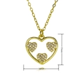 Macro detail of gold heart pendant with zircon inlay and dimensions of 17mm by 18mm - Nested Triple Heart Hollow Style (C803)