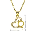 Detail view of heart pendant with sparkling zircons and small ring charm, 15mm by 17mm - Pave Zircon Ring in Heart Style (C804)
