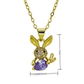 Detailed size view of a gold rabbit pendant necklace with purple gemstone and zircons - Purple Drop Stone Bunny Style (C940)