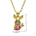 Detailed dimensions of rabbit pendant with pink teardrop stone and white zircons - Pink Drop Stone Bunny Style (C941)