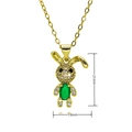 Detail view showing 21mm by 13mm dimensions of the micro-pave zircon rabbit pendant - Green Oval Stone Bunny Style (C947)