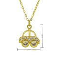 Detailed macro view of gold car pendant with moissanite pave stones and dimension marks - Car Style (C1069)