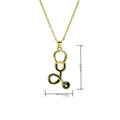 Detail showing stethoscope pendant dimensions of 32mm by 16mm in gold and black finish - Black Enamel Stethoscope Style (C1139)