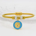 Gold snake chain bracelet with blue enamel religious pendant and crystal beads decoration - Blue (A004)