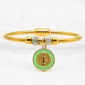 Golden St. Benedict bangle with green enamel, pavé crystals and magnetic closure - Green (A006)