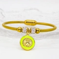 Detailed view of gold snake chain bracelet with magnetic clasp and yellow enamel pendant - 16cm / Bright Yellow (A028)